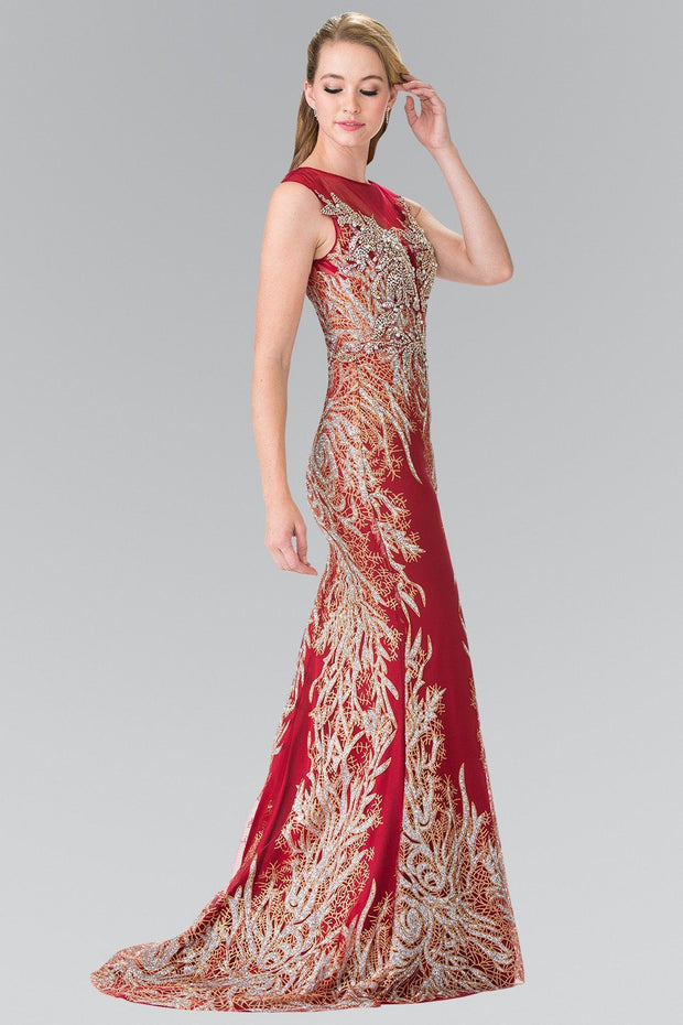 Long Sleeveless Dress with Beaded Vine ...